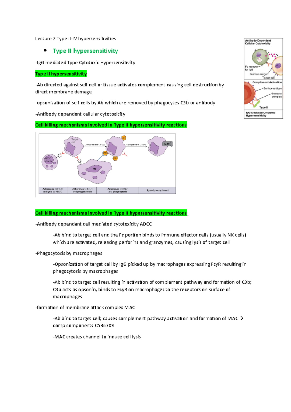 Lecture 7 type II,III, IV - Lecture 7 Type II-IV hypersensitivities ...