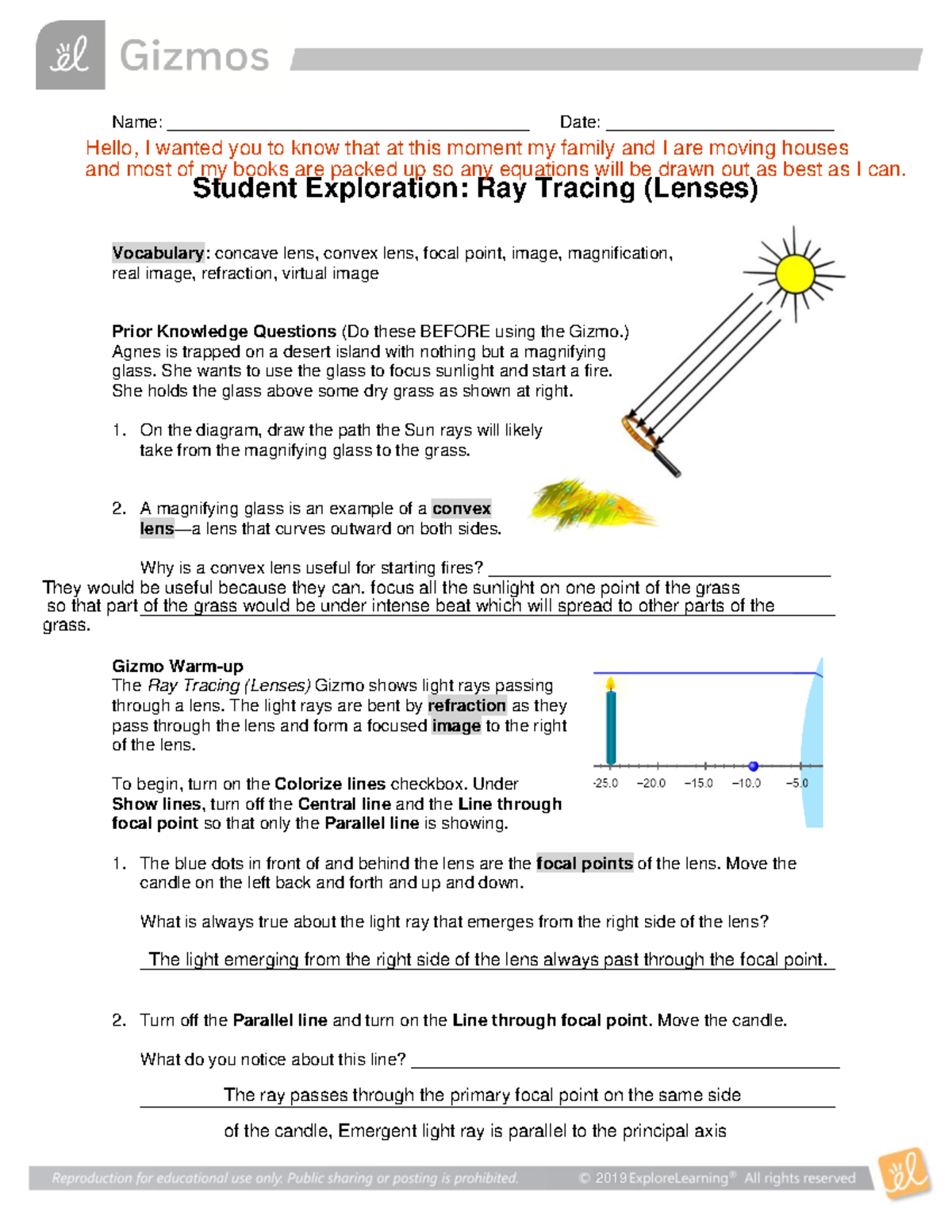 Ray Tracing Lenses Gizmo Name ______________________________________ Date Studocu