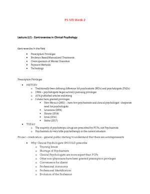 PS 371 Week 3 - DSM revisions and multiculturalism - Clinical ...