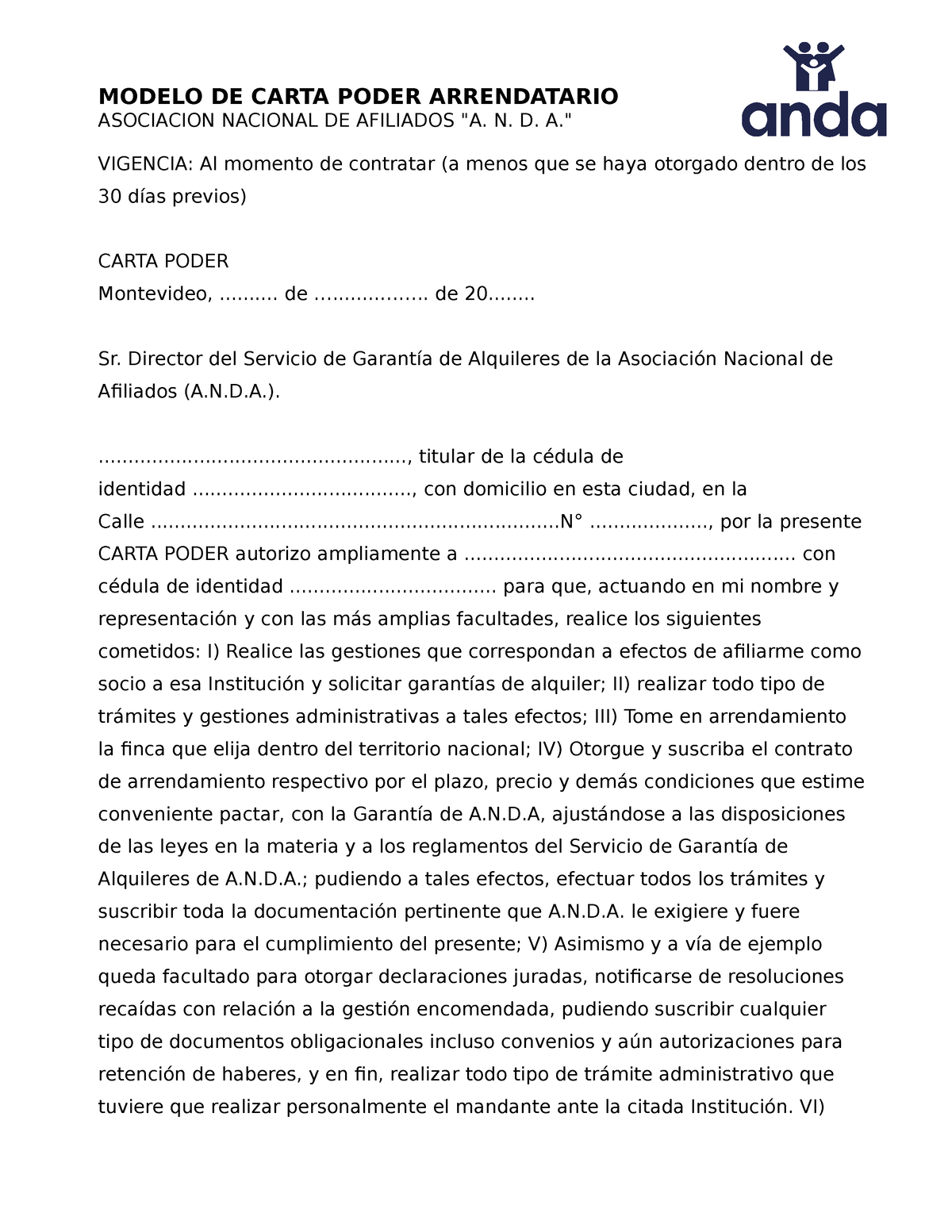 Modelo Carta Poder Arrendatario Modelo De Carta Poder Arrendatario Asociacion Nacional De 3734