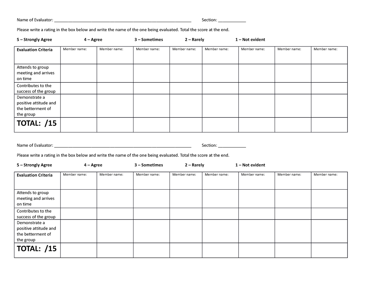 PEER Evaluation - sample peer eval - Name of Evaluator: - Studocu