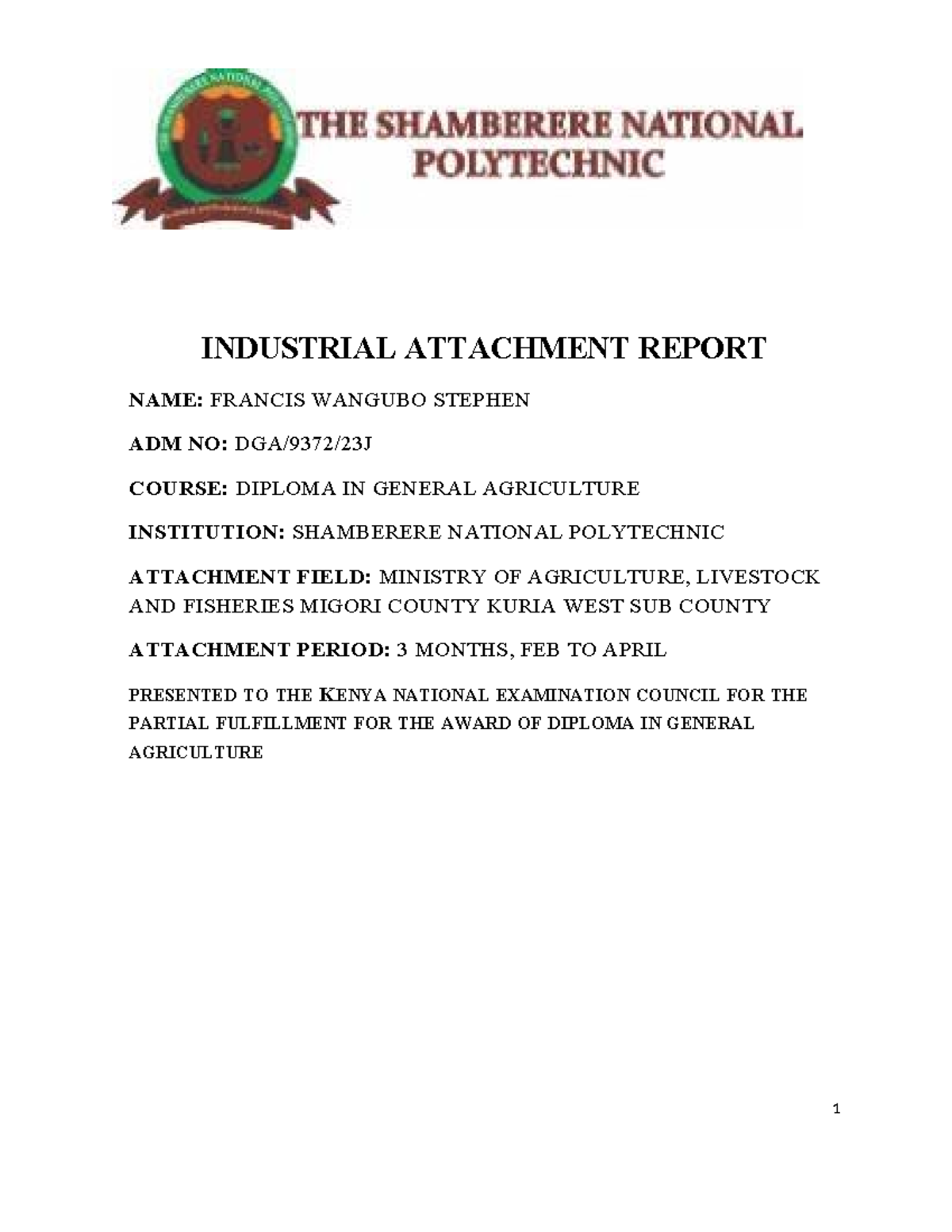 . Industrial ATtachments03000 - INDUSTRIAL ATTACHMENT REPORT NAME ...