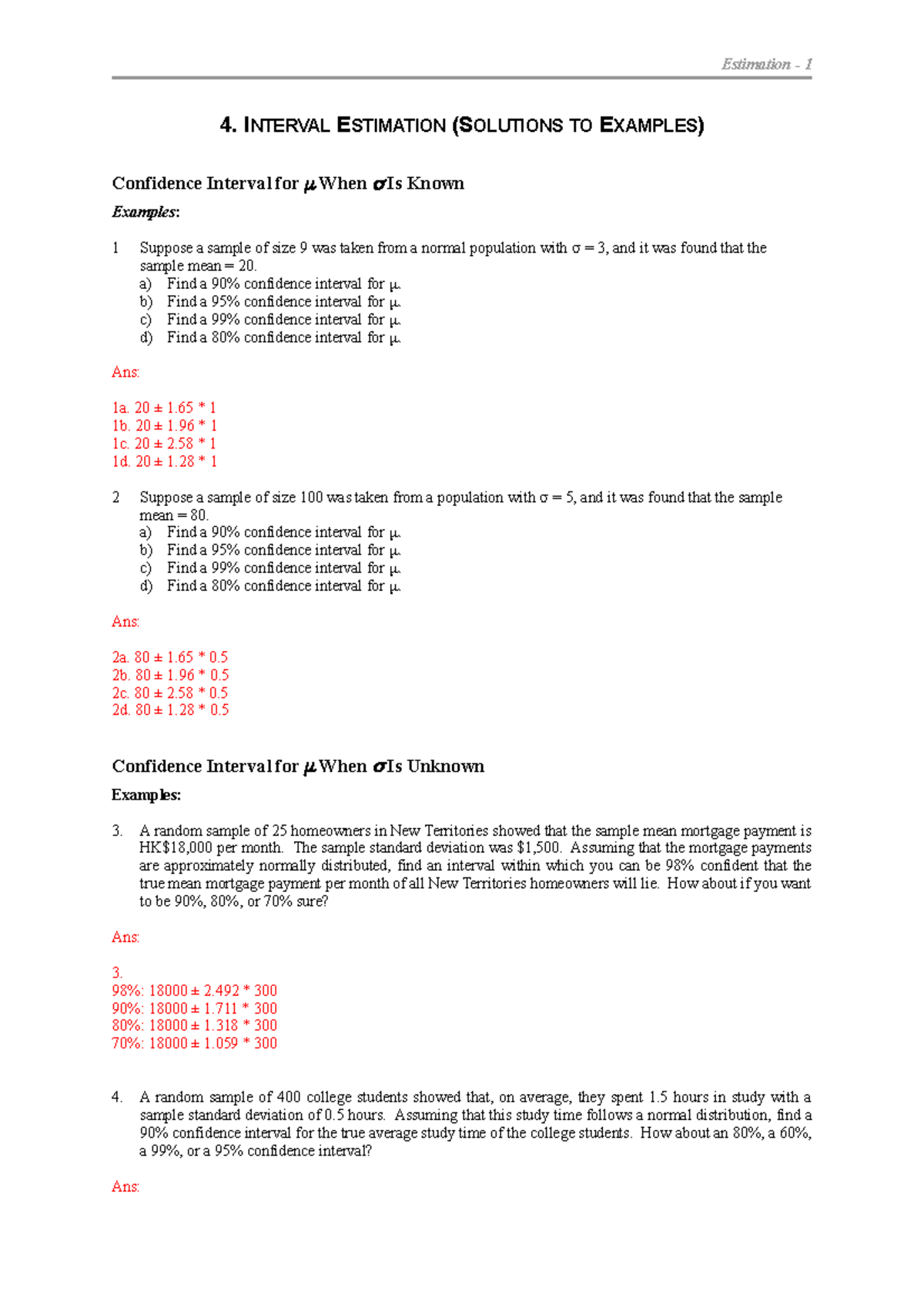 1.3 Interval Estimation Solution - Estimation - 1 4. INTERVAL ...