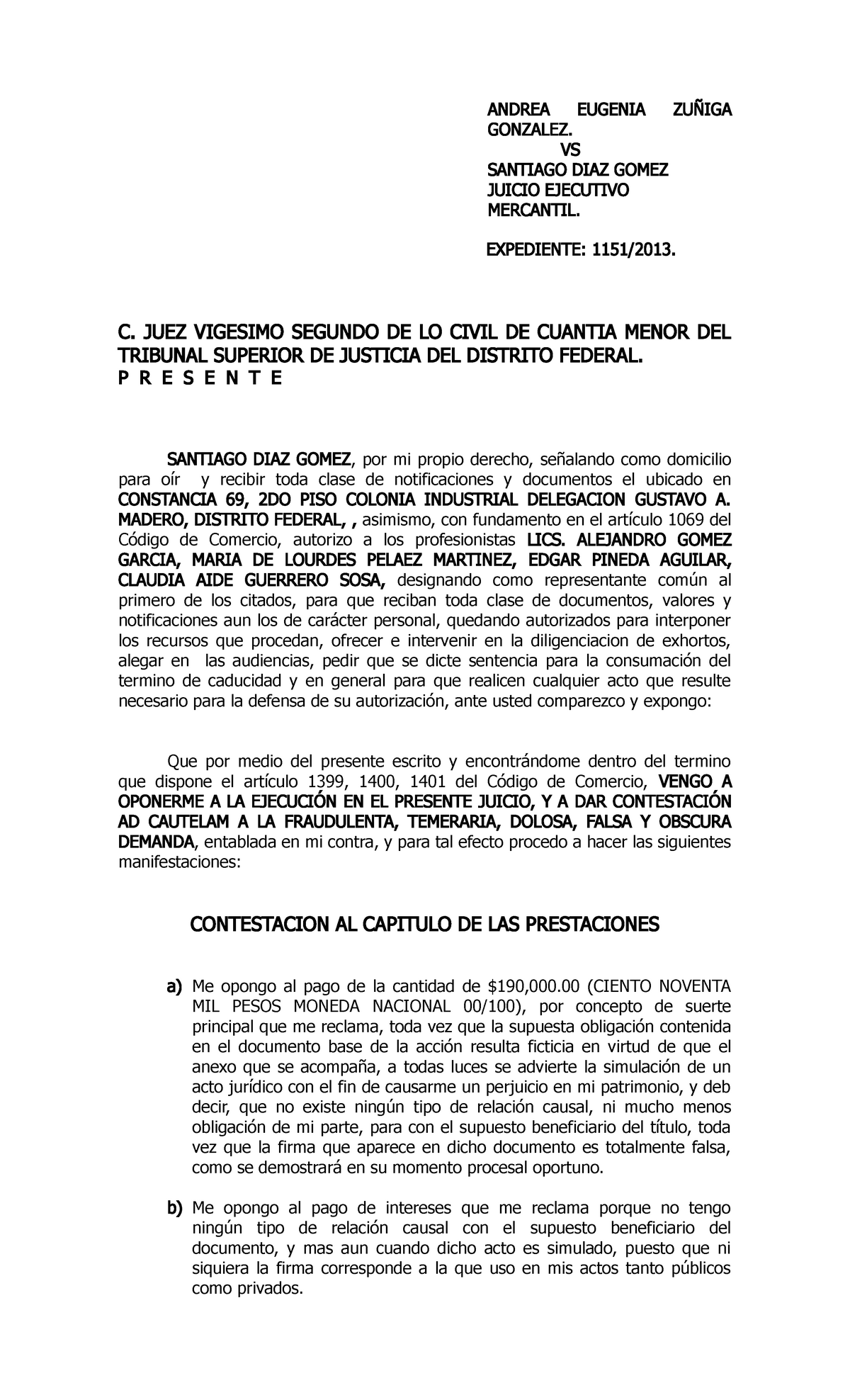 SR, Santiago Contestacion Ejecutivo - ANDREA EUGENIA ZUÑIGA GONZALEZ ...