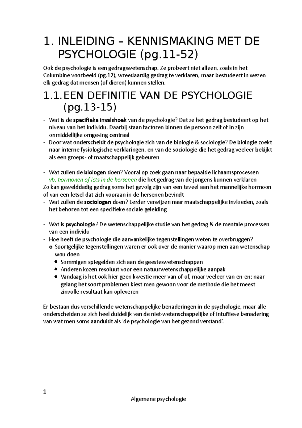 Algemene Psychologie Samenvatting Van Hfdst 1- Hfdst 6 - Algemene ...