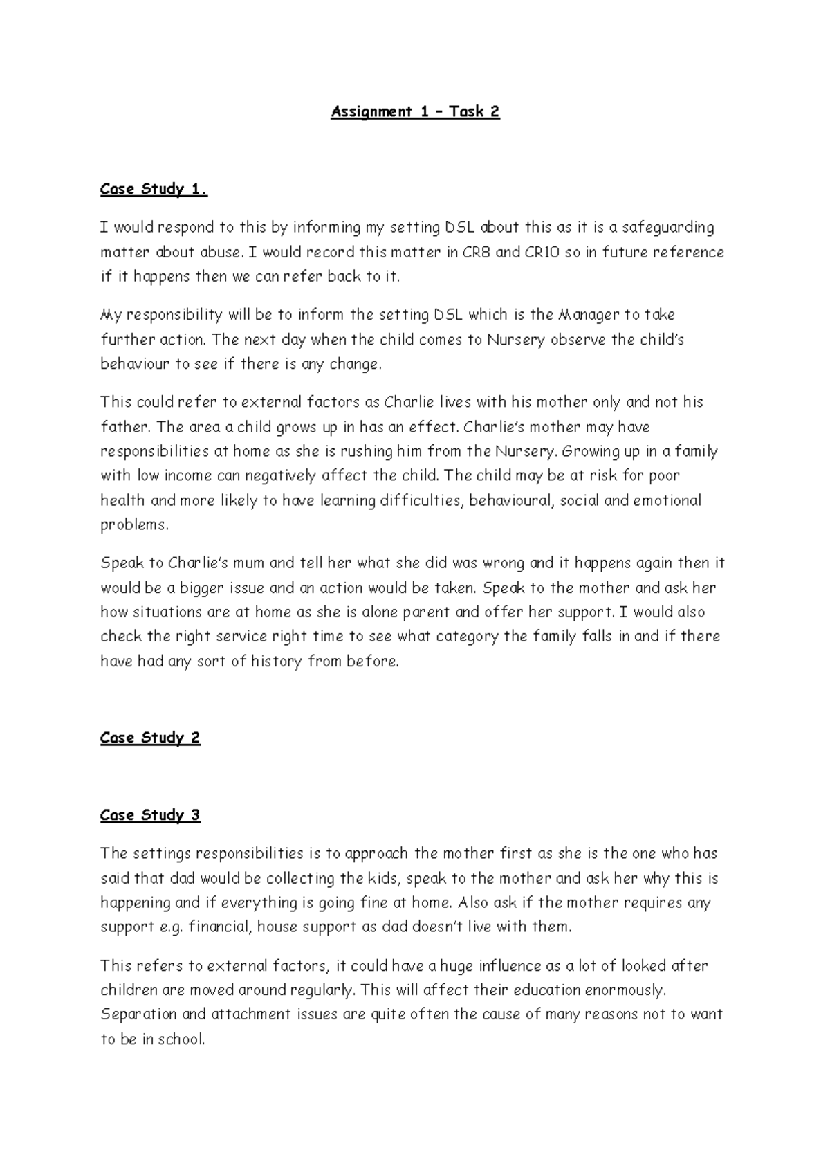 Essays which include theory about child protection Assignment 1