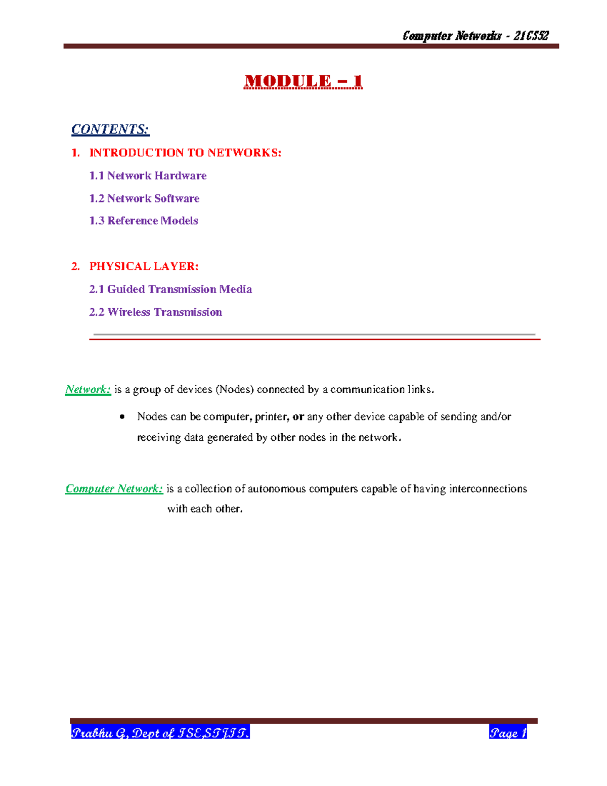 CN; M-1 Notes - MODULE – 1 CONTENTS: 1. INTRODUCTION TO NETWORKS: 1 ... image.