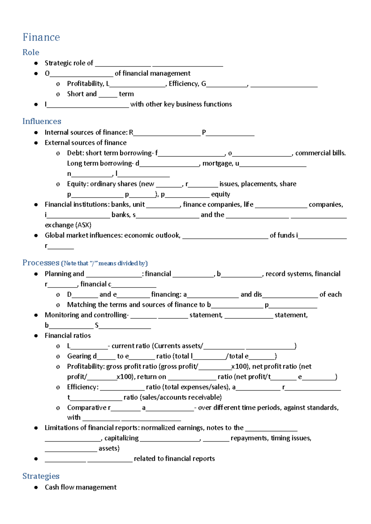 Finance-Topics-Memorising-Syllabus- Worksheet - Finance Role Strategic ...