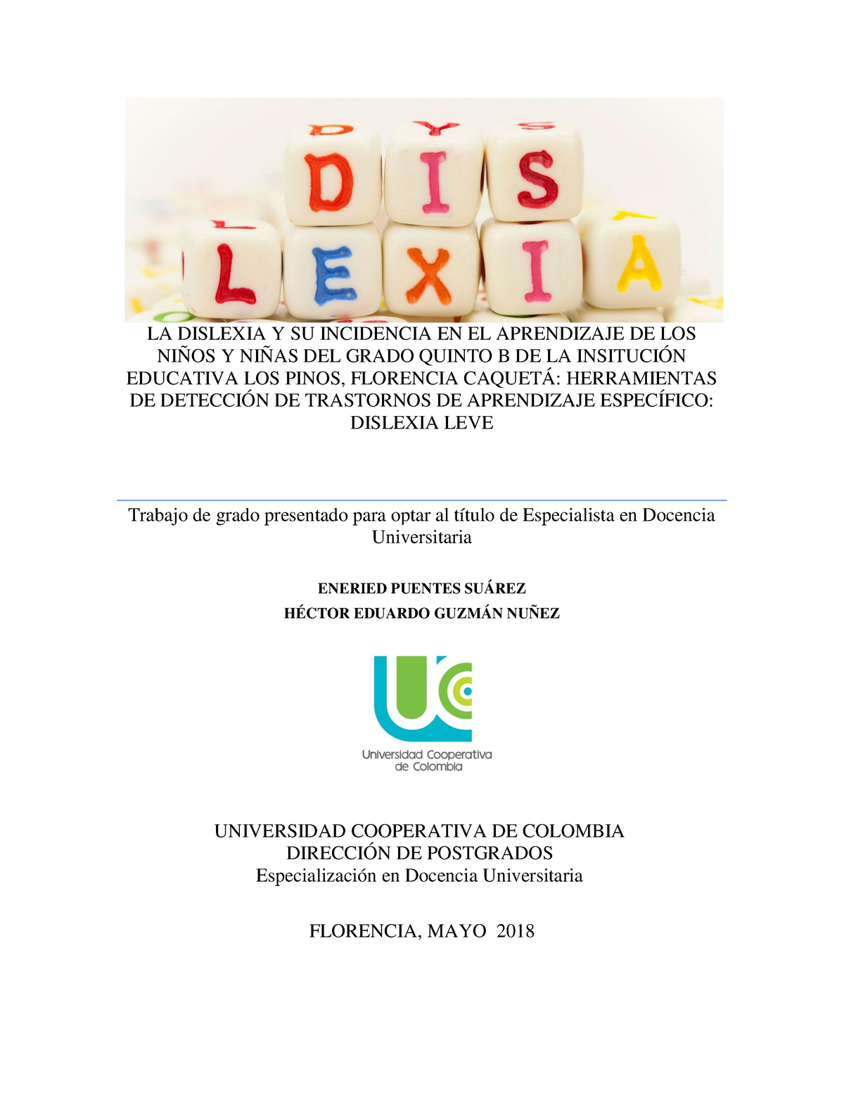 2018 Dislexia Trastorno Aprendizaje - LA DISLEXIA Y SU INCIDENCIA EN EL ...