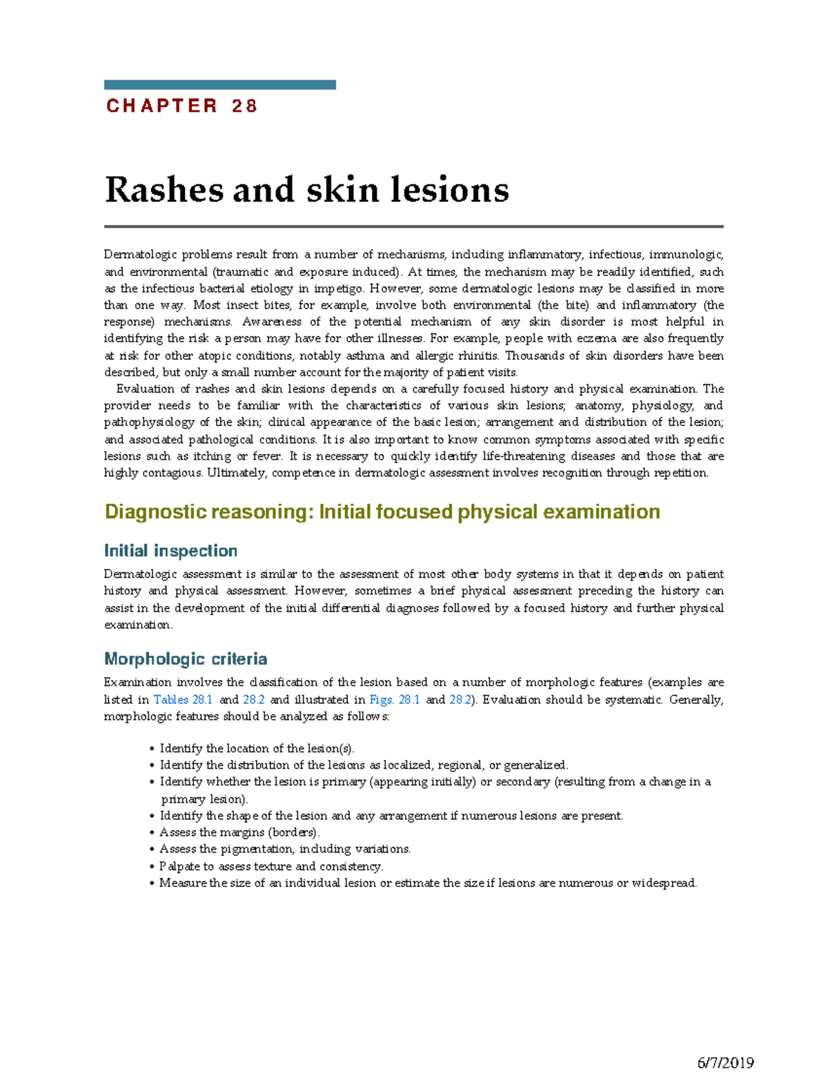 Week 4 Dains Chap28 - C H A P T E R 2 8 Rashes and skin lesions ...