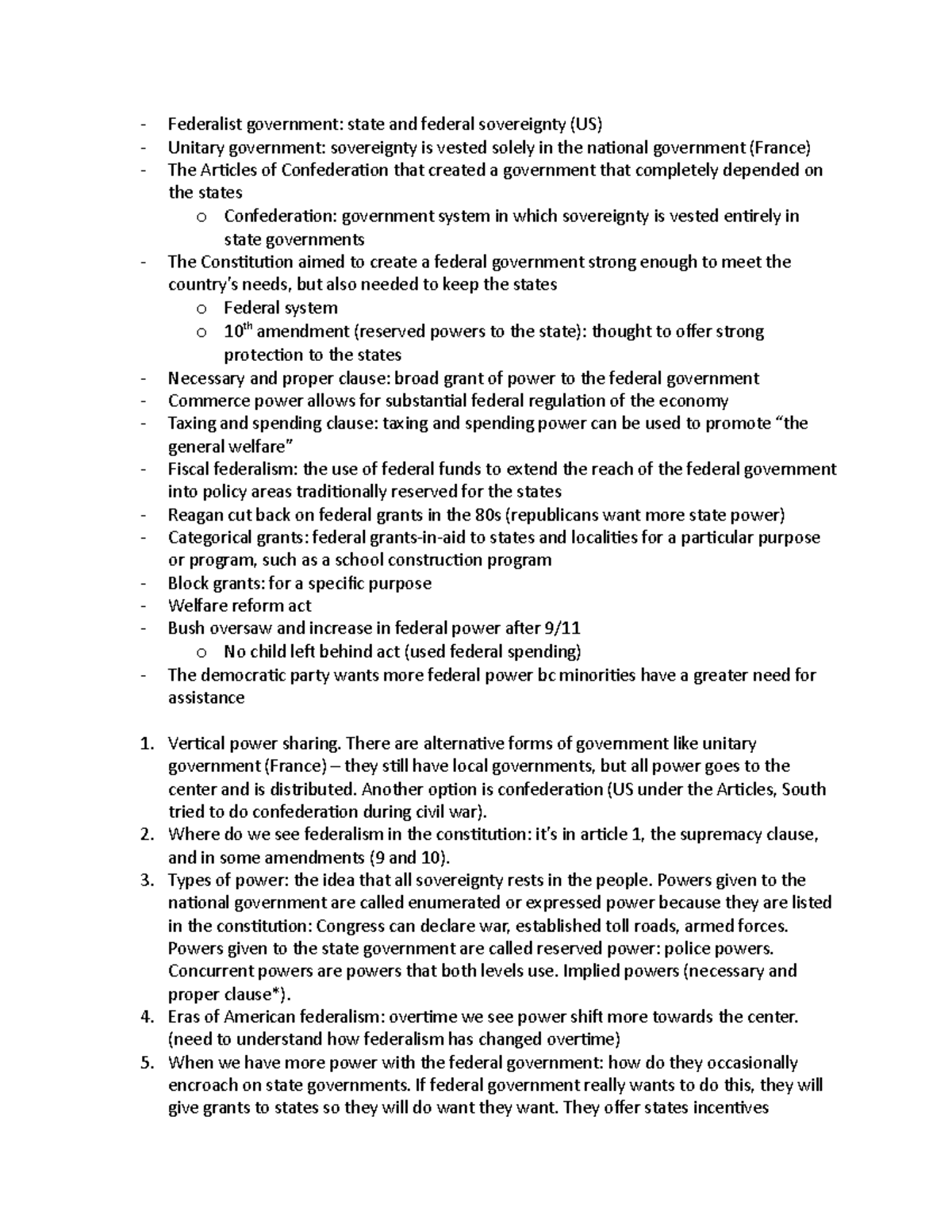 American Gov Chapter 1 - Federalist government: state and federal ...