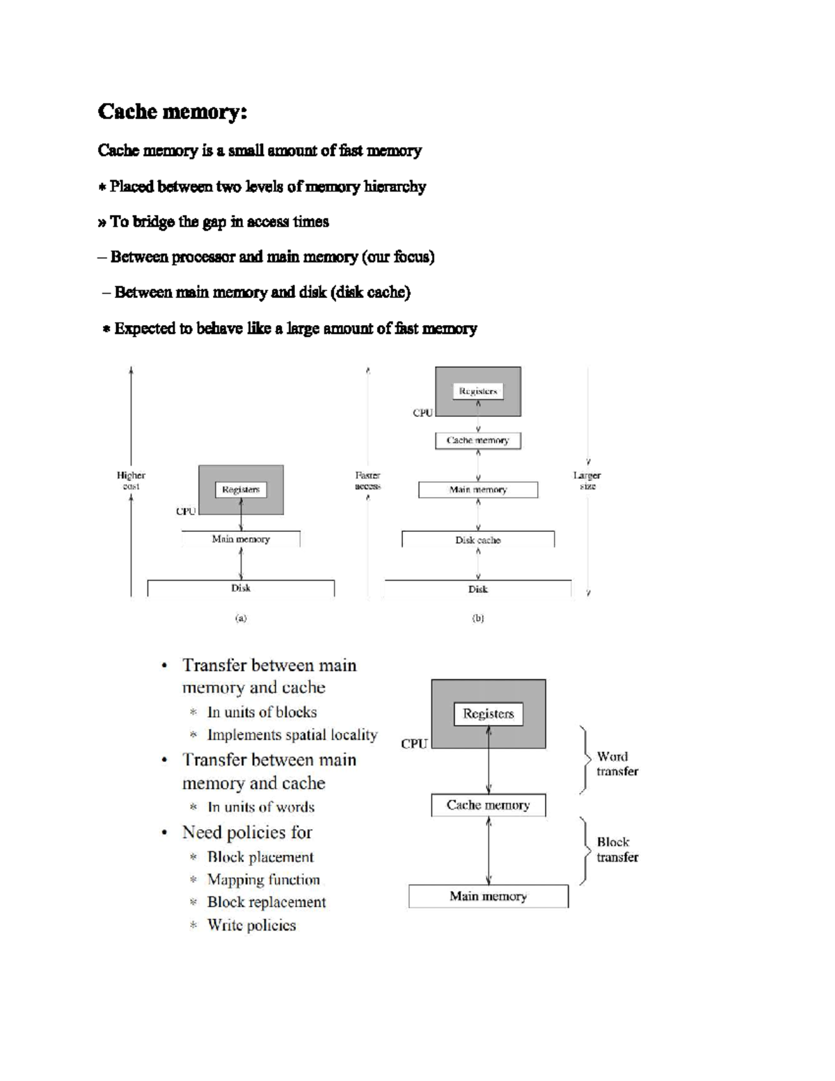 Cache Memory - helping notes for exams - Digital electronics and ...