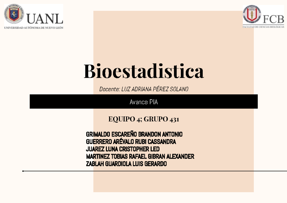 Presentacion biosta PIA - Temas Selectos de Biología - Bioestadistica ...