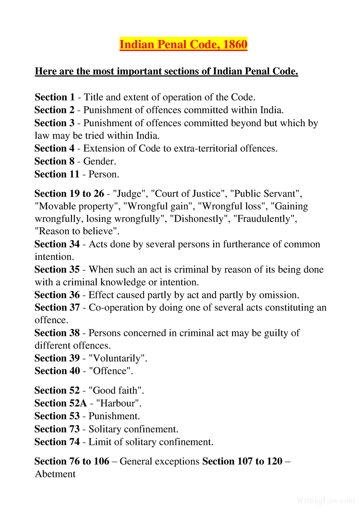 Important Sections Of IPC - Indian Penal Code, 1860 Here Are The Most ...