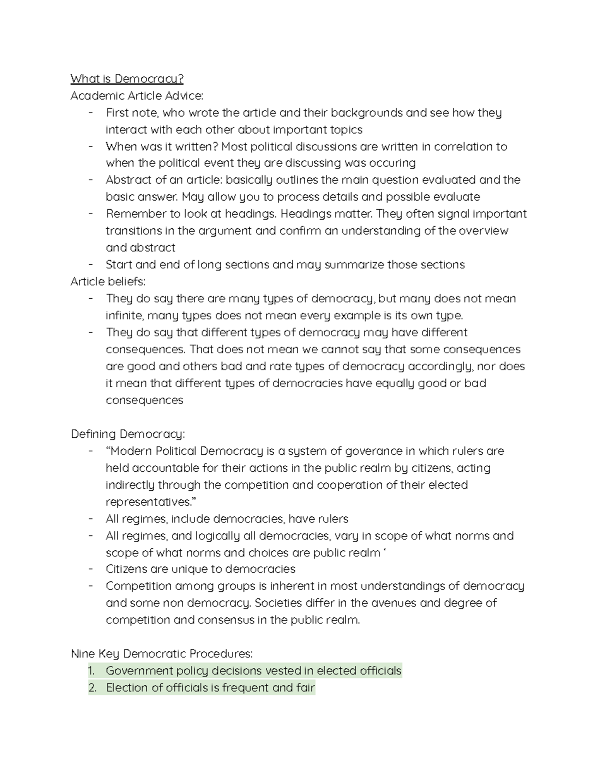 Comp Politics (What is Democracy) - What is Democracy? Academic Article ...