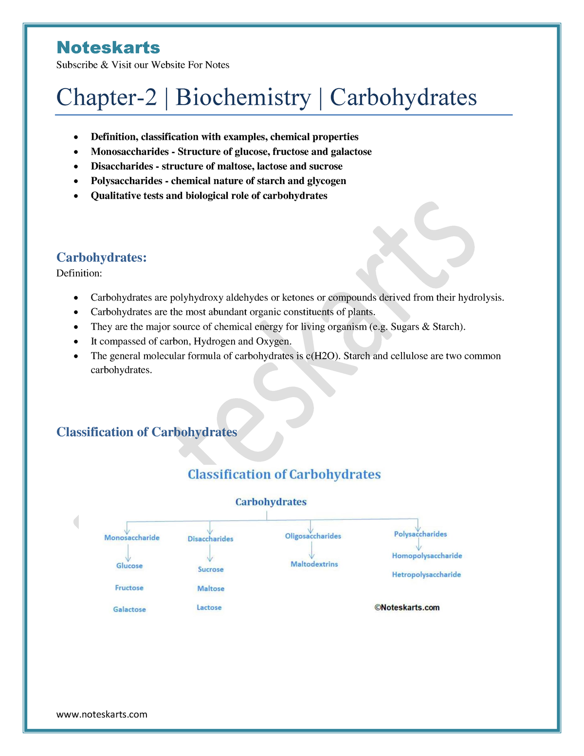 Chapter 2 Biochemistry Carbohydrates Complete PDF Notes D - Subscribe ...