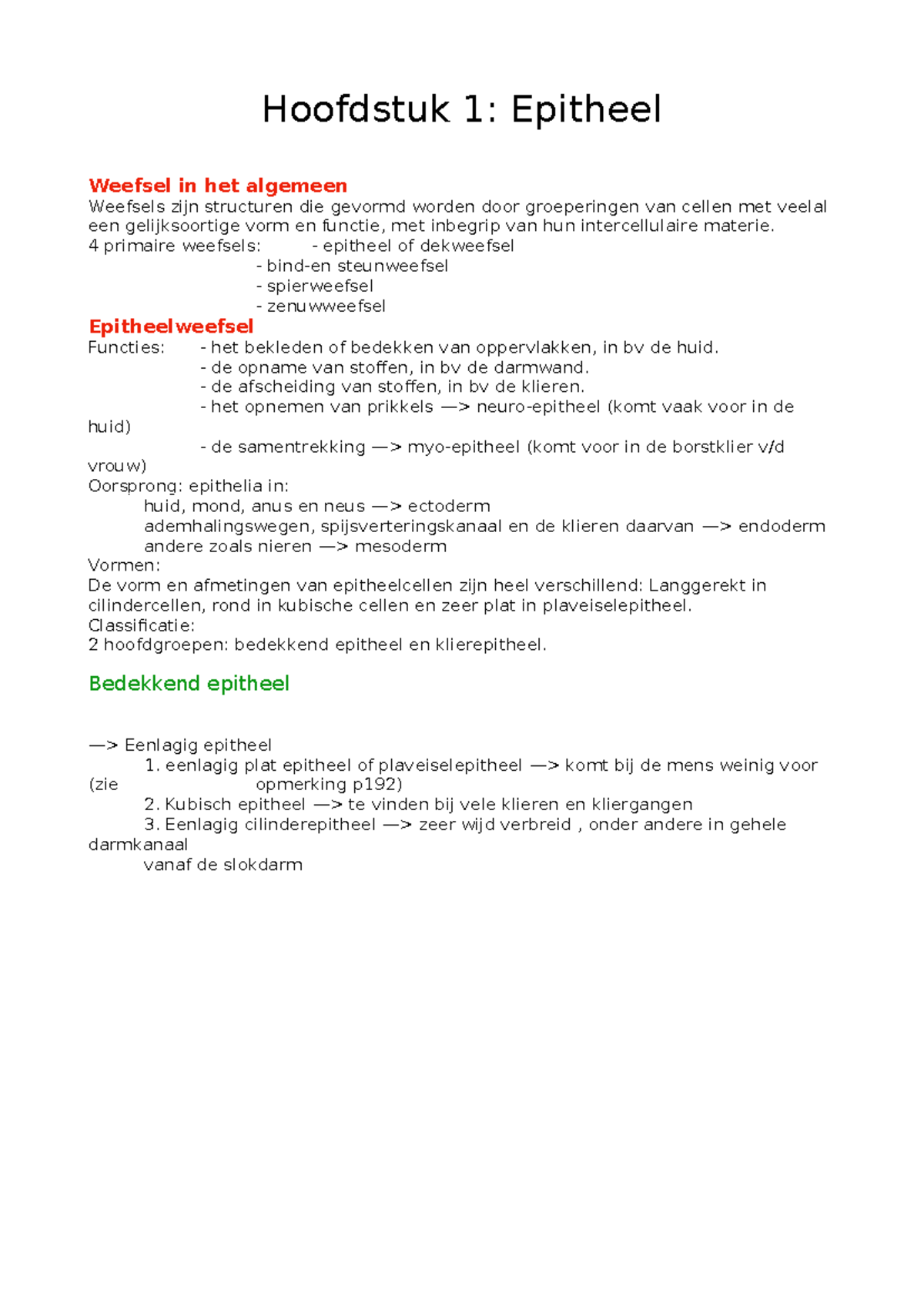 Epitheel Samenvatting Cytologie Histologie Hoofdstuk Epitheel Weefsel In Het Algemeen