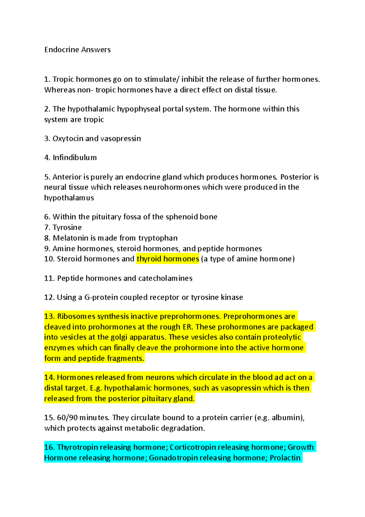 Endocrine Answers - Endocrine Answers Tropic hormones go on to ...