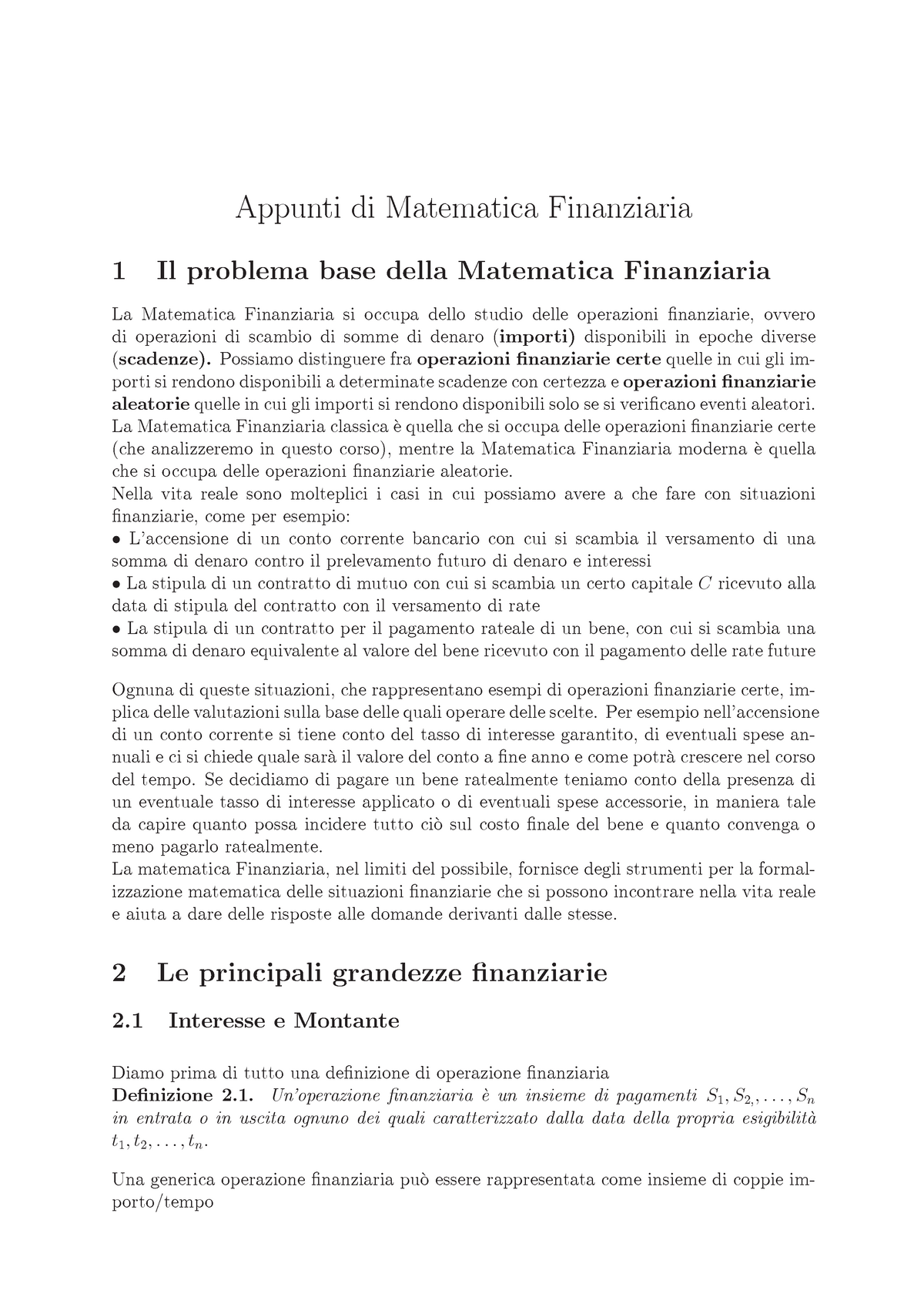 Riassunto Appunti Di Matematica Finanziaria 1 Il Problema Base Della Matematica Finanziaria La 1290