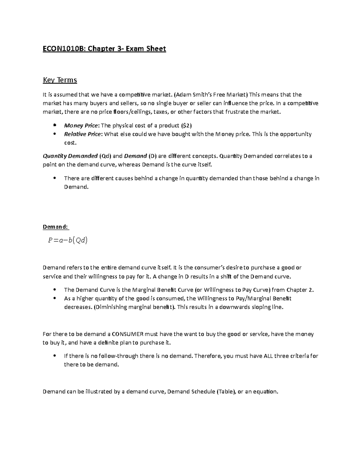 ECON1010 Chapter 3 Notes - ECON1010B: Chapter 3- Exam Sheet Key Terms ...