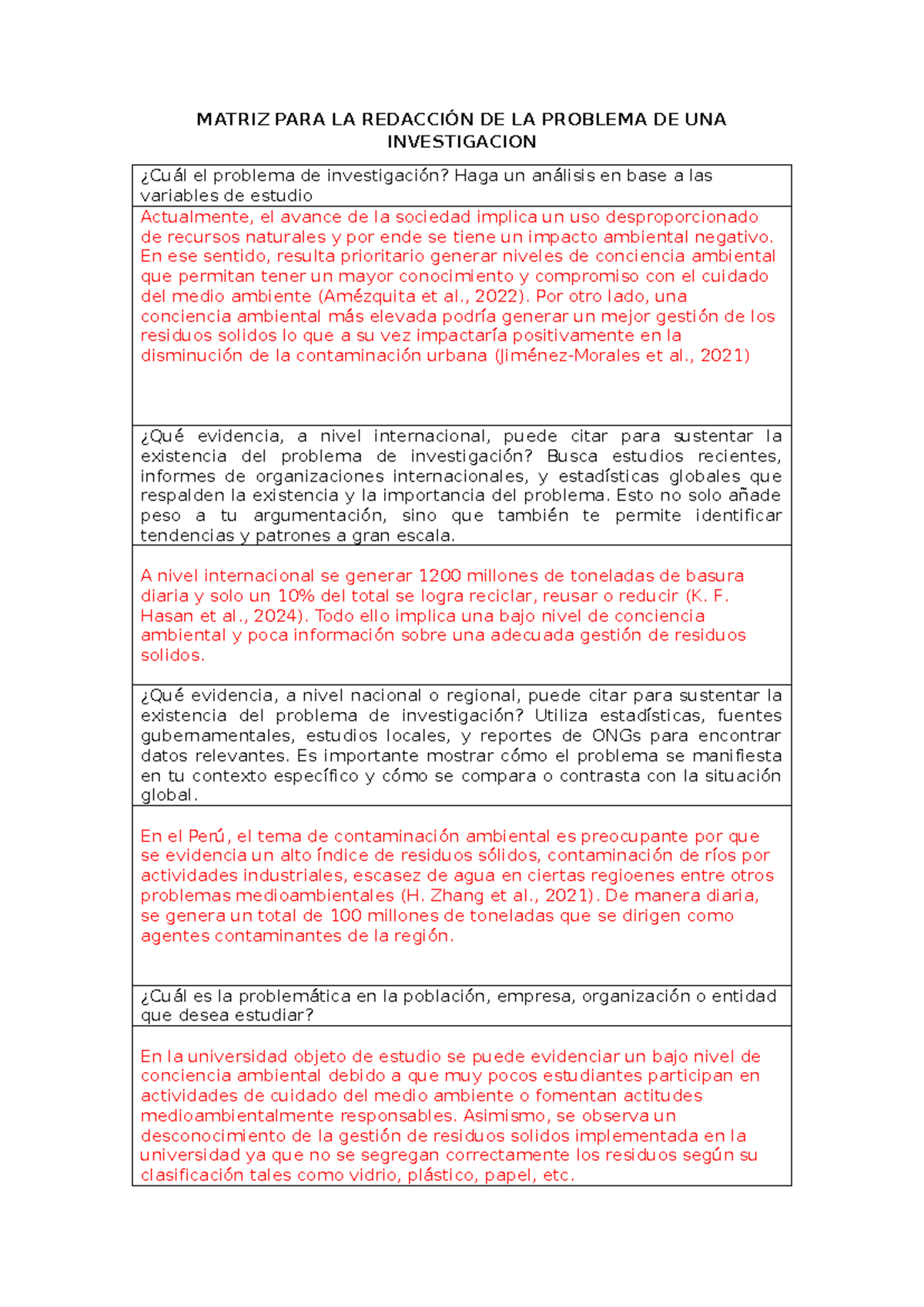 Matriz PARA LA Redaccion DE LA Problematica DE UNA Investigacion ...
