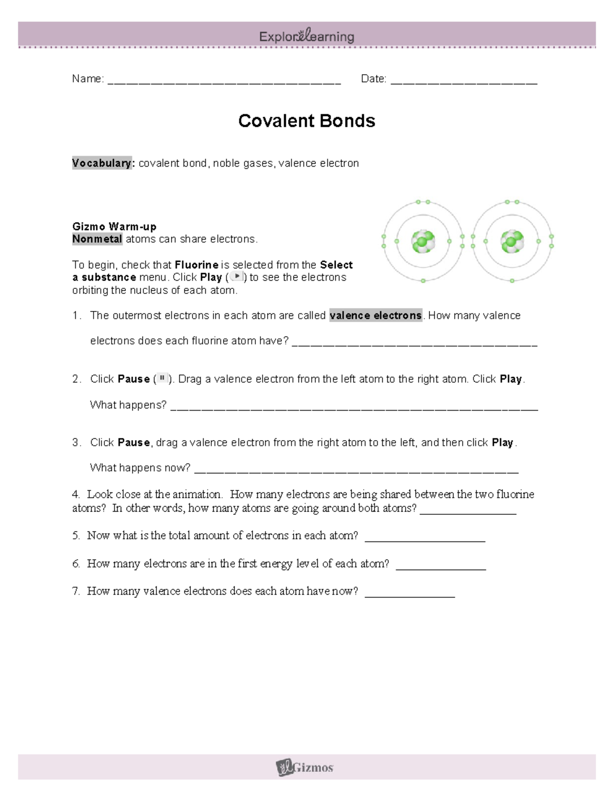 8 Covalent Bonds - Name: ______________________________________ Date