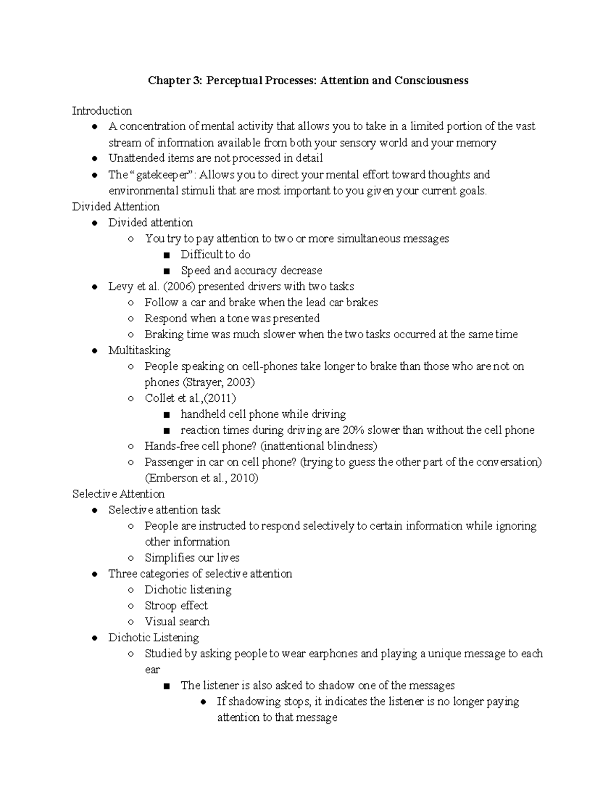 Cognition Chapter 3 - Lecture notes 3 - Chapter 3: Perceptual Processes ...