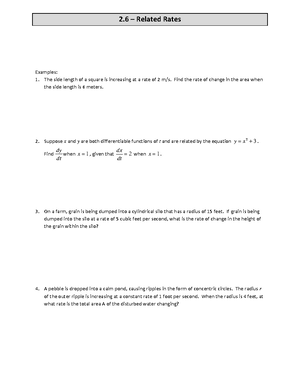 Section 2.6 Related Rates Notes - 2 – Related Rates Examples: 1. The ...