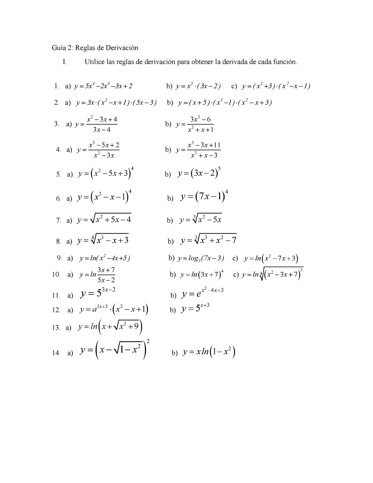 Guía 2 Reglas De Derivacion Matemática Aplicada Ii Eema01