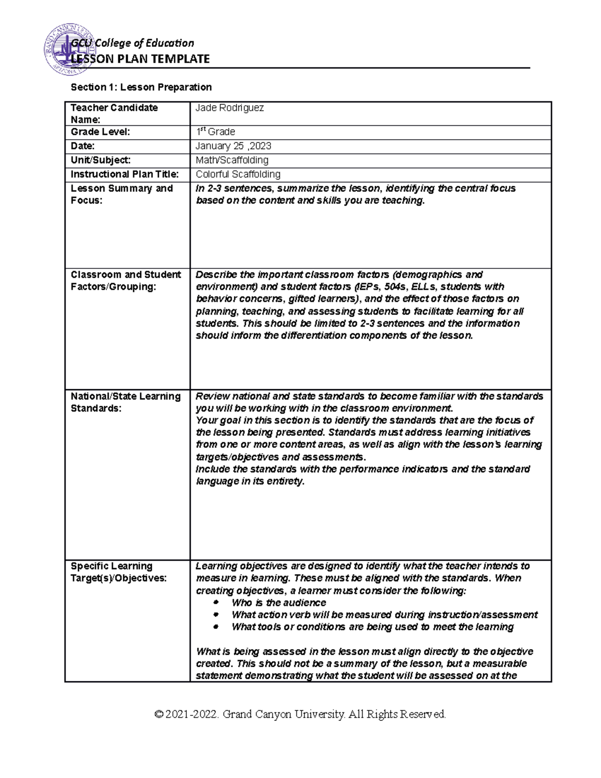 Scaffolding Math Instruction (template) - LESSON PLAN TEMPLATE Section ...