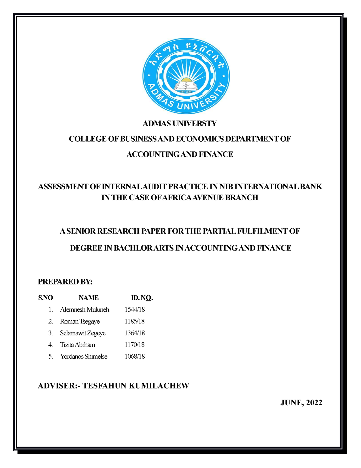 admas university research paper