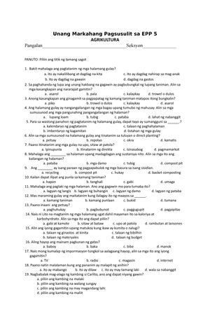 Grade 5 First Periodical Test In EPP - FIRST QUARTERLY EXAMINATION EPP ...