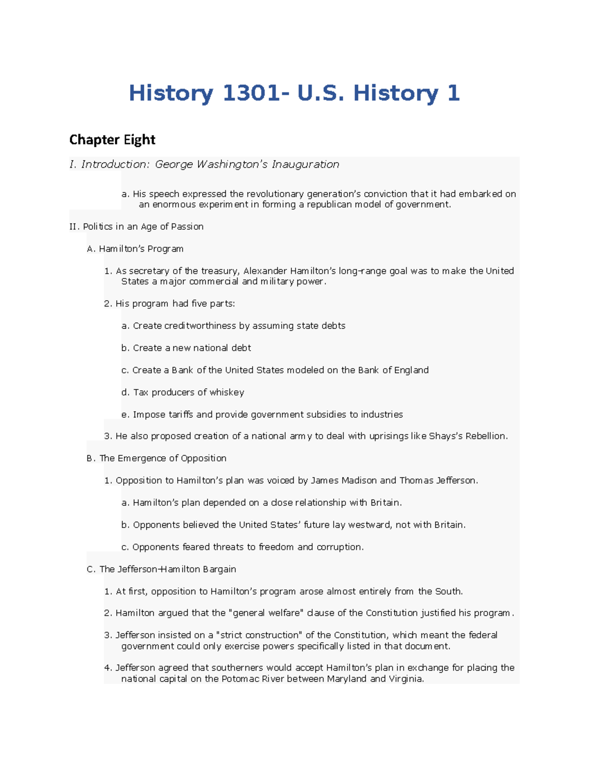 History 1301- Ch. 8 Outline - History 1301- U. History 1 Chapter Eight ...