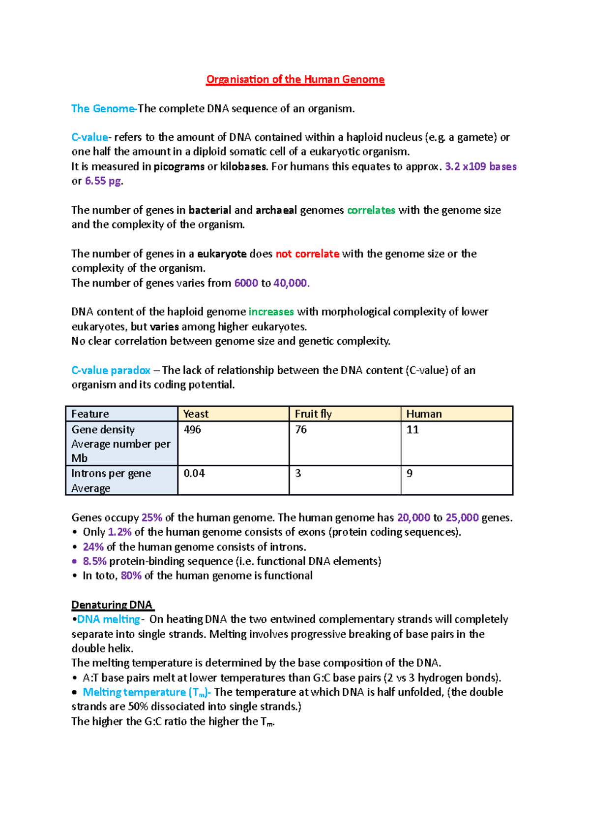 Organisation of the Human Genome - C-value - refers to the amount of ...