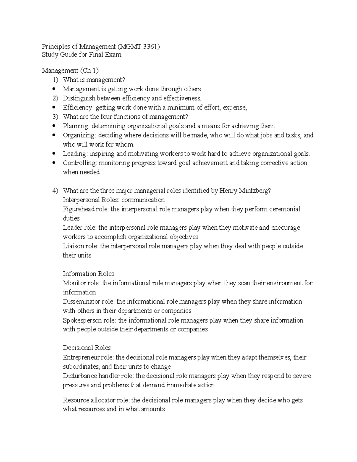 Final Exam Study - Principles Of Management (MGMT 3361) Study Guide For ...