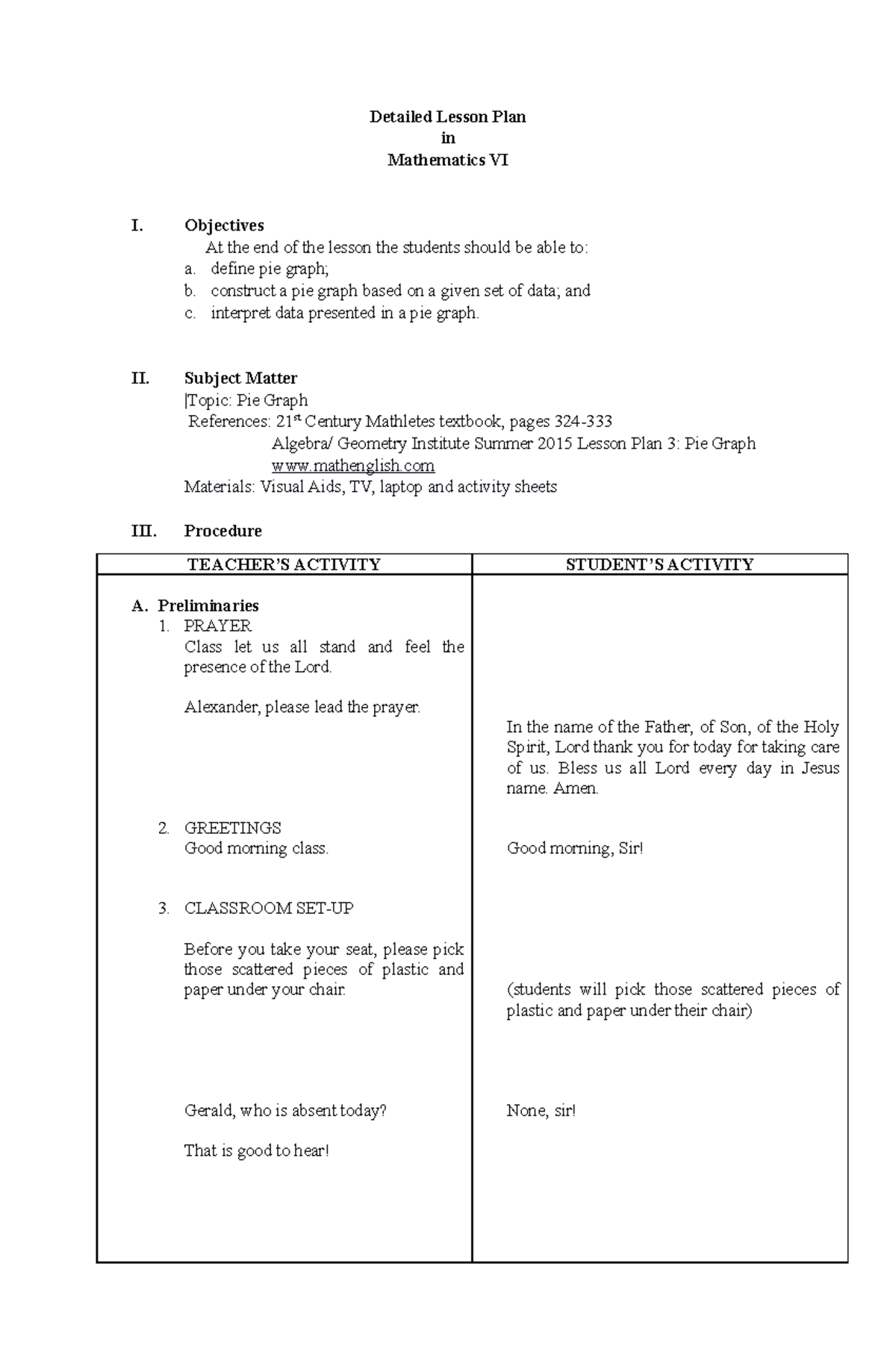 Detailed Lesson Plan In Math Grade 3 First Quarter