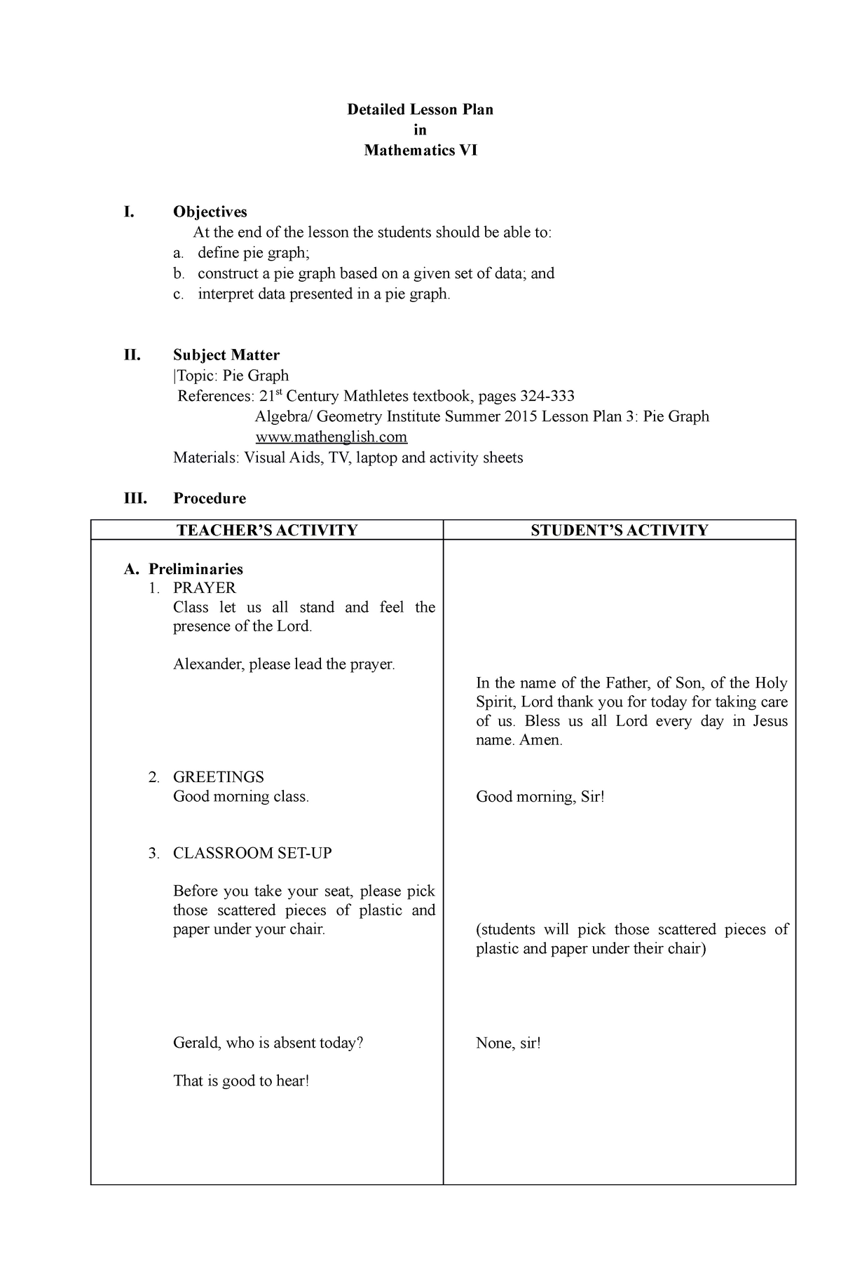 Detailed Lesson Plan For Demo Teaching Detailed Lesson Plan In 