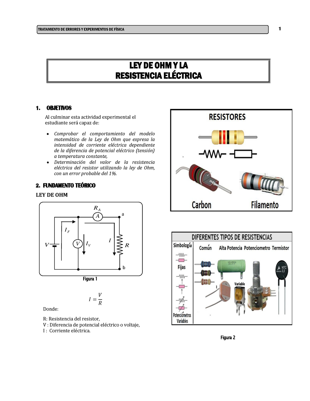 LEY DE OHM 3 - TRATAMIENTO DE ERRORES Y EXPERIMENTOS DE FÍSICA 1 3 NOtnora  LEY DE OHM Y LA - Studocu