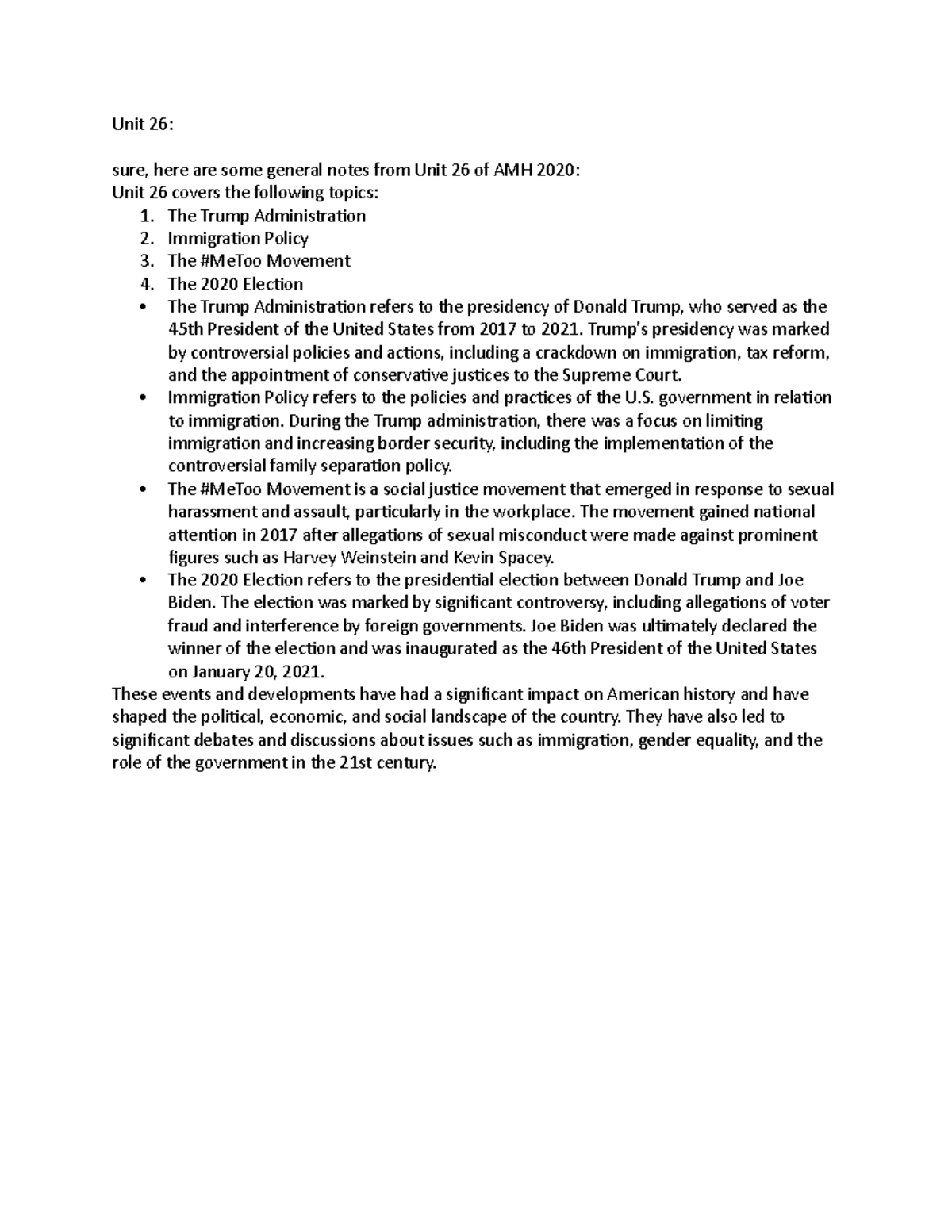 Unit 26 Notes AMH - Unit 26: sure, here are some general notes from ...