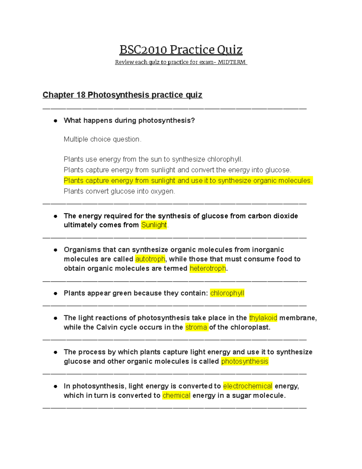 Practice Quiz BSC2010 - BSC2010 Practice Quiz Review Each Quiz To ...