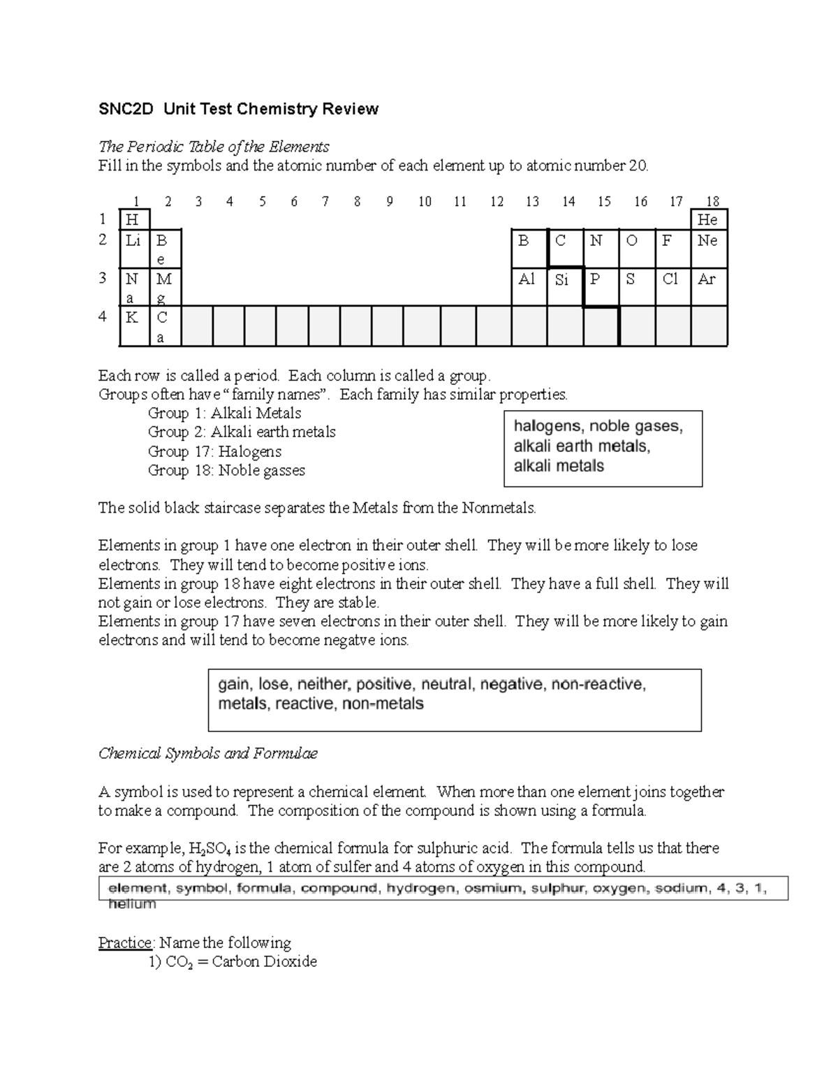 chemistry unit test grade 10 snc2d