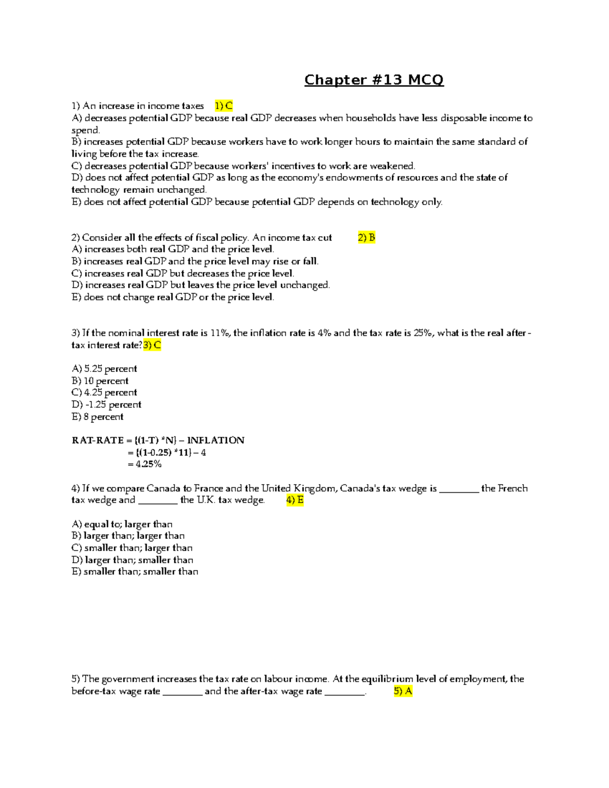 Chapter 13 - Tutorial - Chapter #13 MCQ An increase in income taxes 1 ...