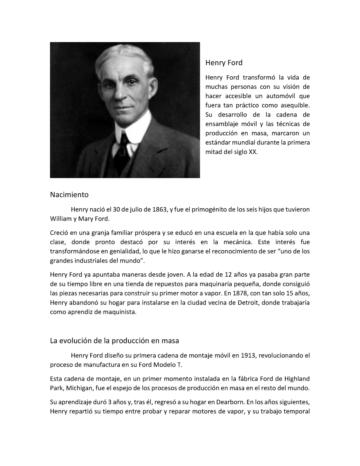 biografia de henry ford resumen corto