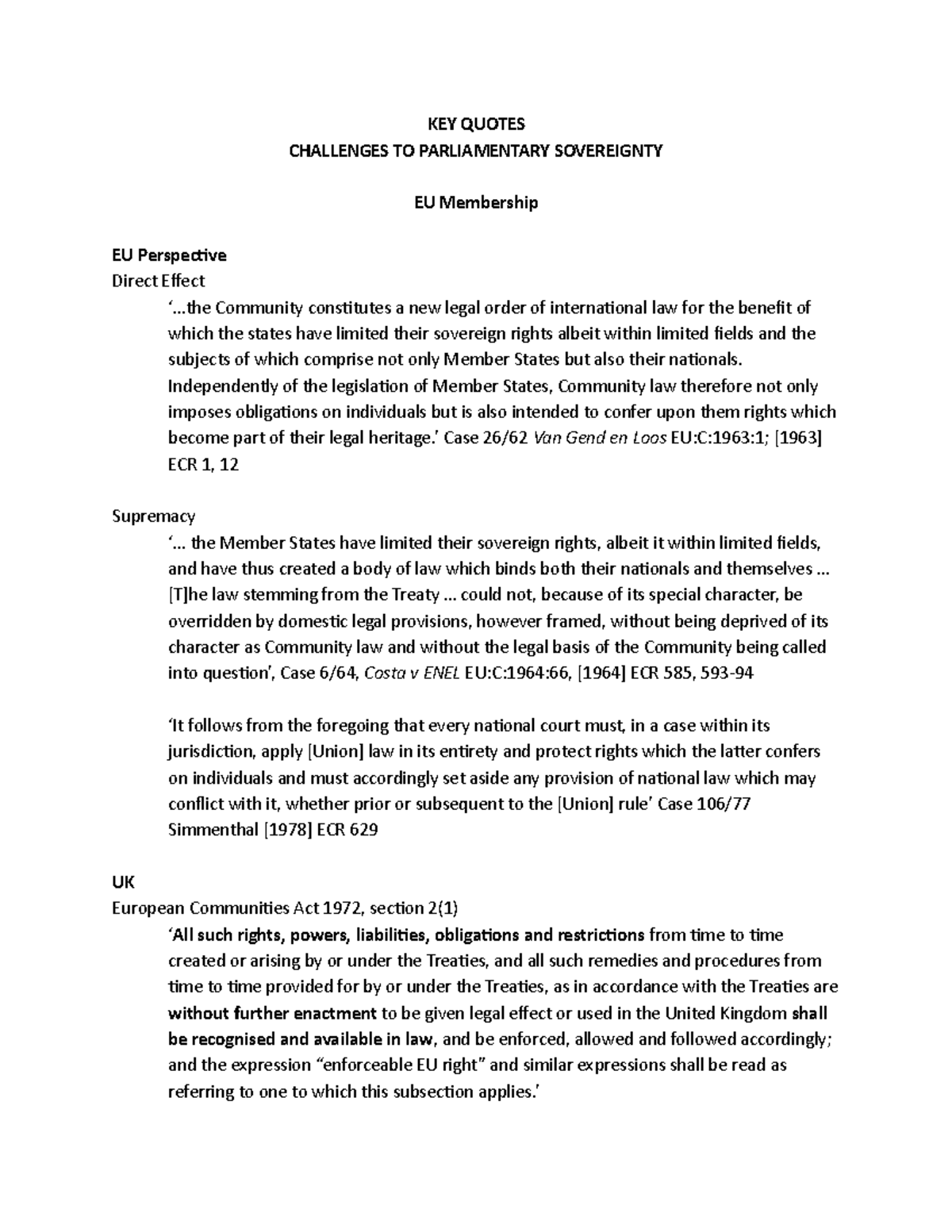 Key Quotes in Law and State year 1 KEY QUOTES CHALLENGES TO