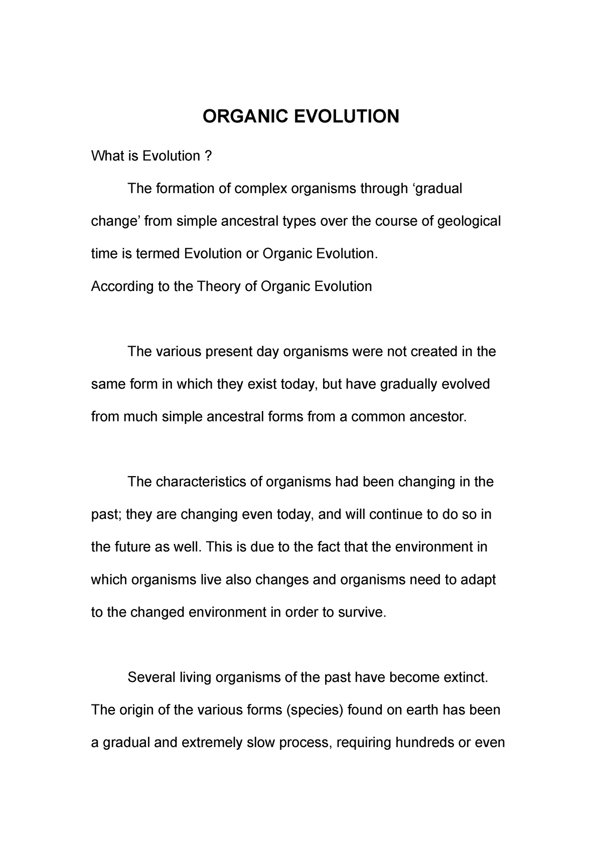 organic evolution essay