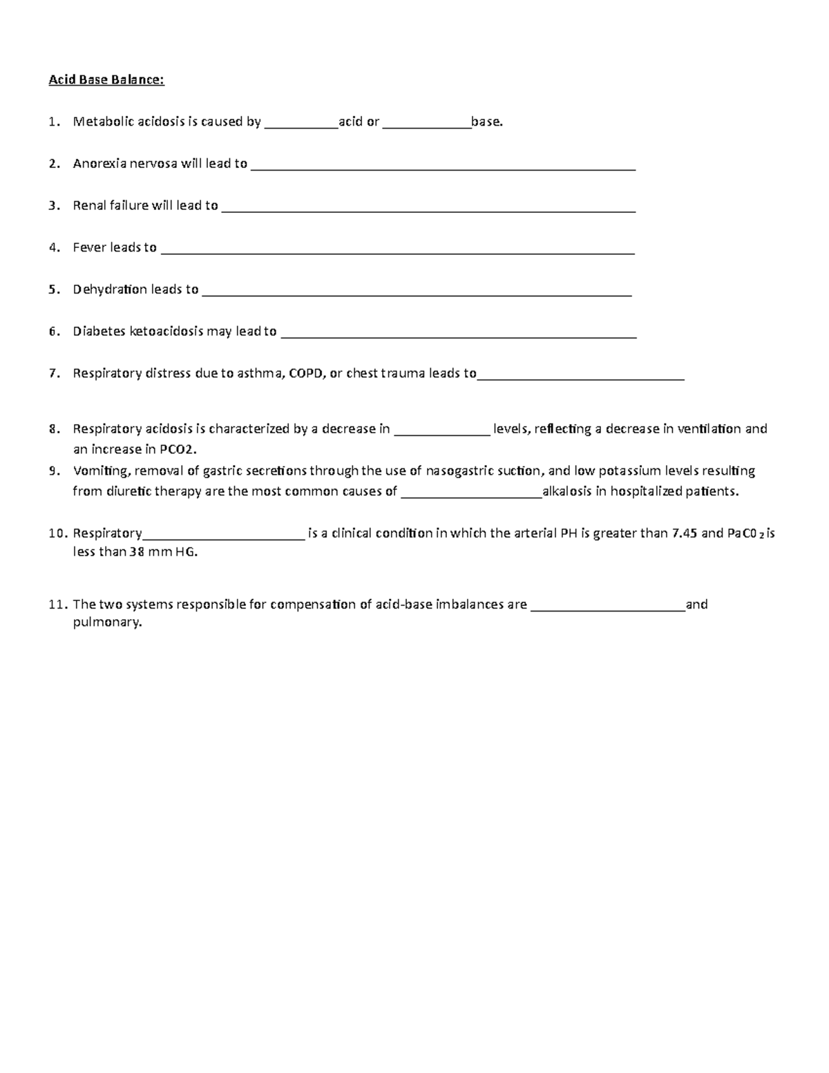 Acid base activity - Acid Base Worksheet for studying. Use this to ...