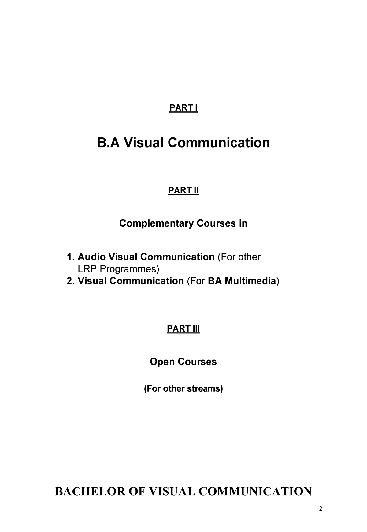 B.A Visual Communication - PART I B Visual Communication PART II ...