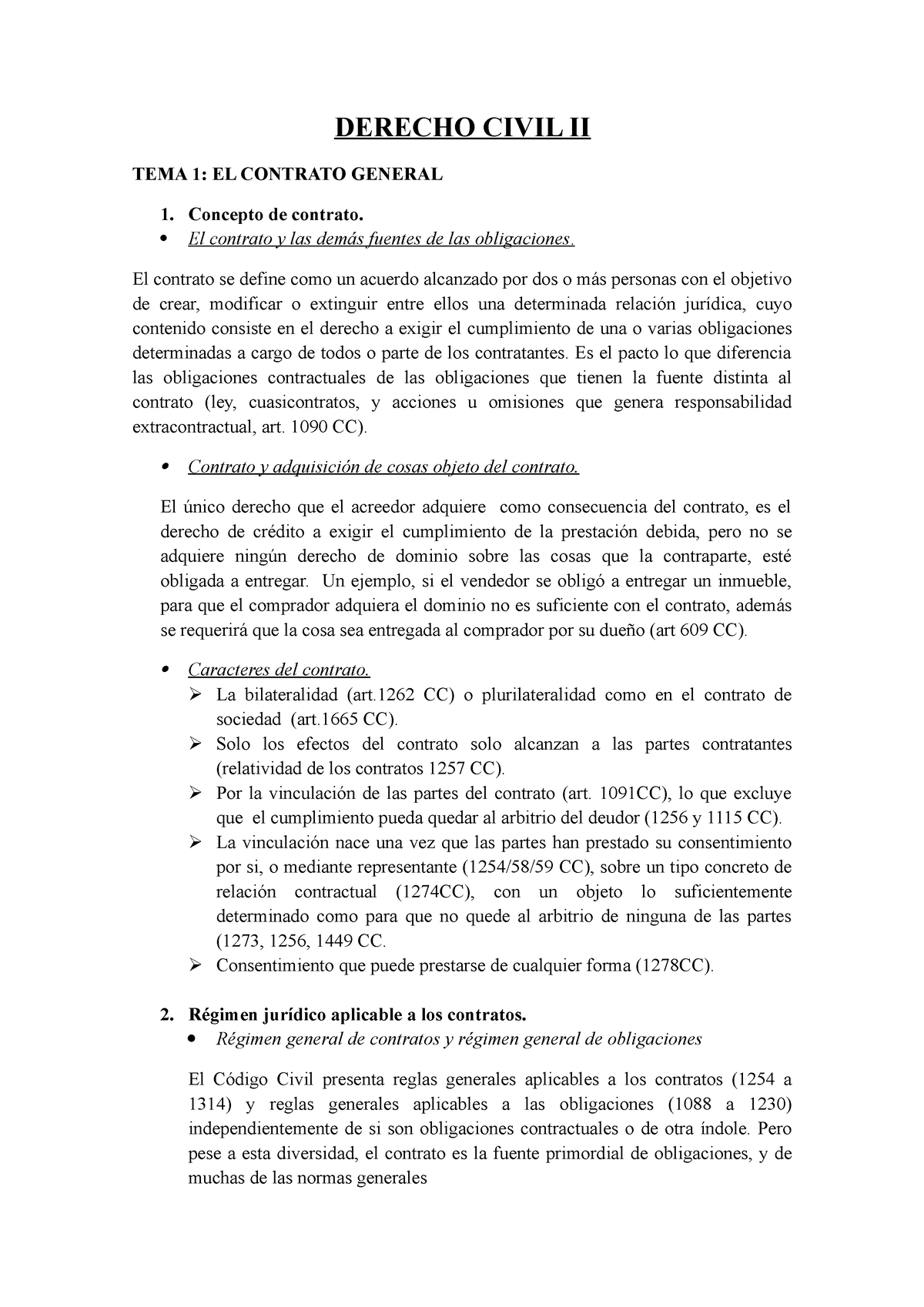 Derecho Civil Ii Apuntes Manual Derecho Civil Ii Tema 1 El Contrato General Concepto De 3216