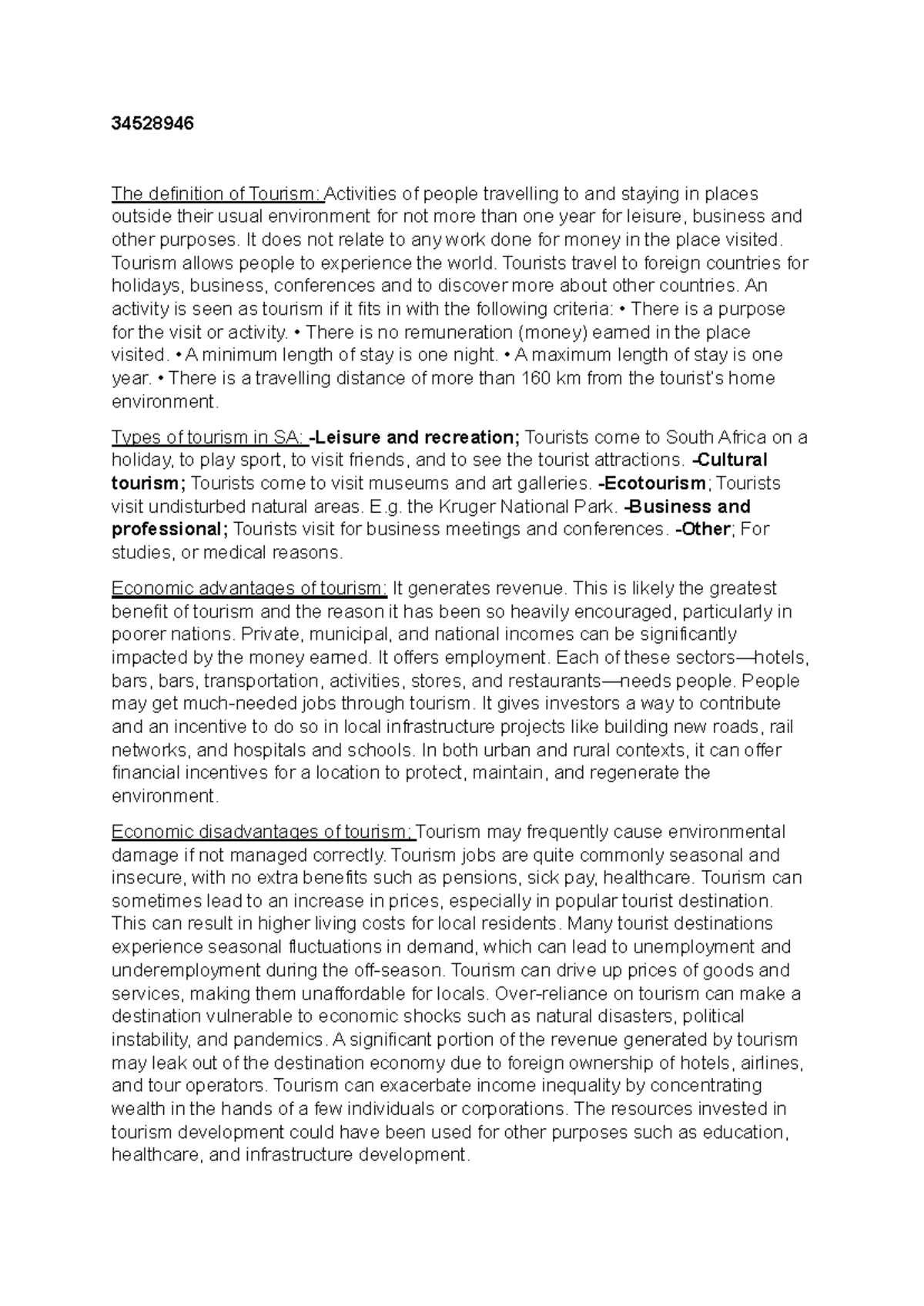 teacher maths lit - 34528946 The definition of Tourism: Activities of