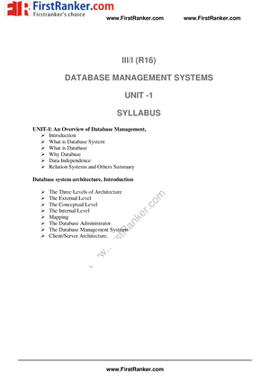 Jntua Jntuh Jntuk B Tech 3 1 Lecture Notes CSE Database